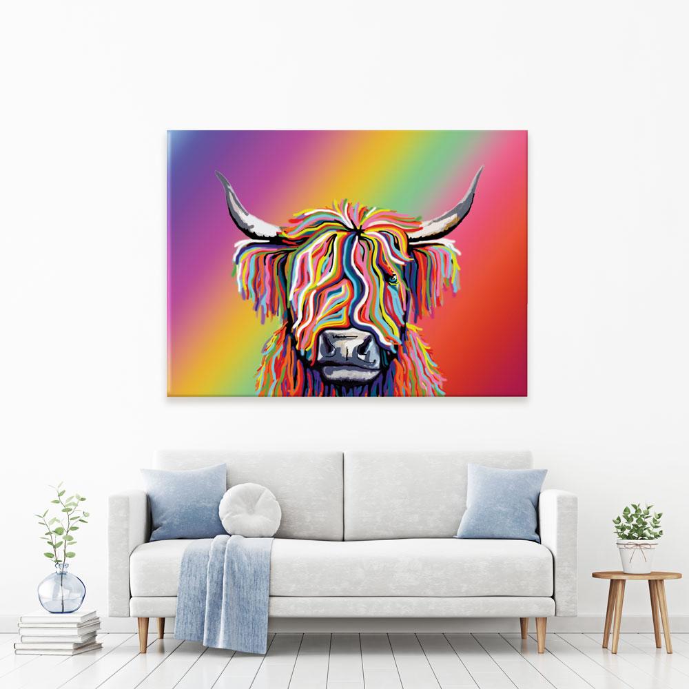 Rainbow Highland Cow Canvas Print wall art product J Merritt / Independent