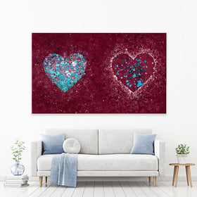 Red Hearts Splatter Canvas Print wall art product J Tonges / Independent
