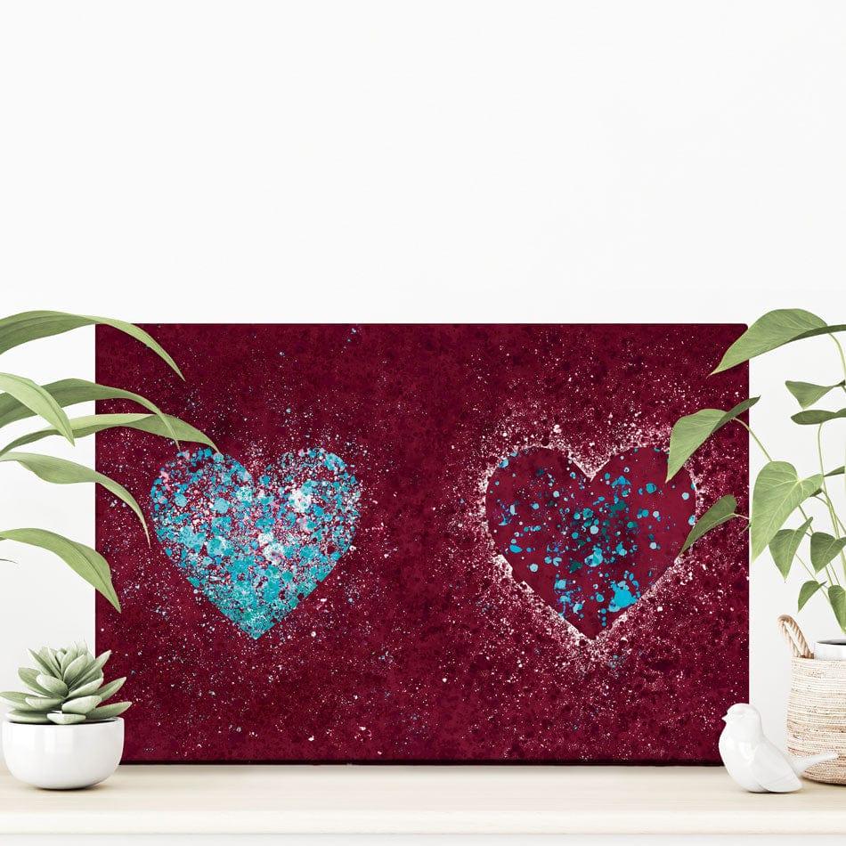 Red Hearts Splatter Canvas Print wall art product J Tonges / Independent