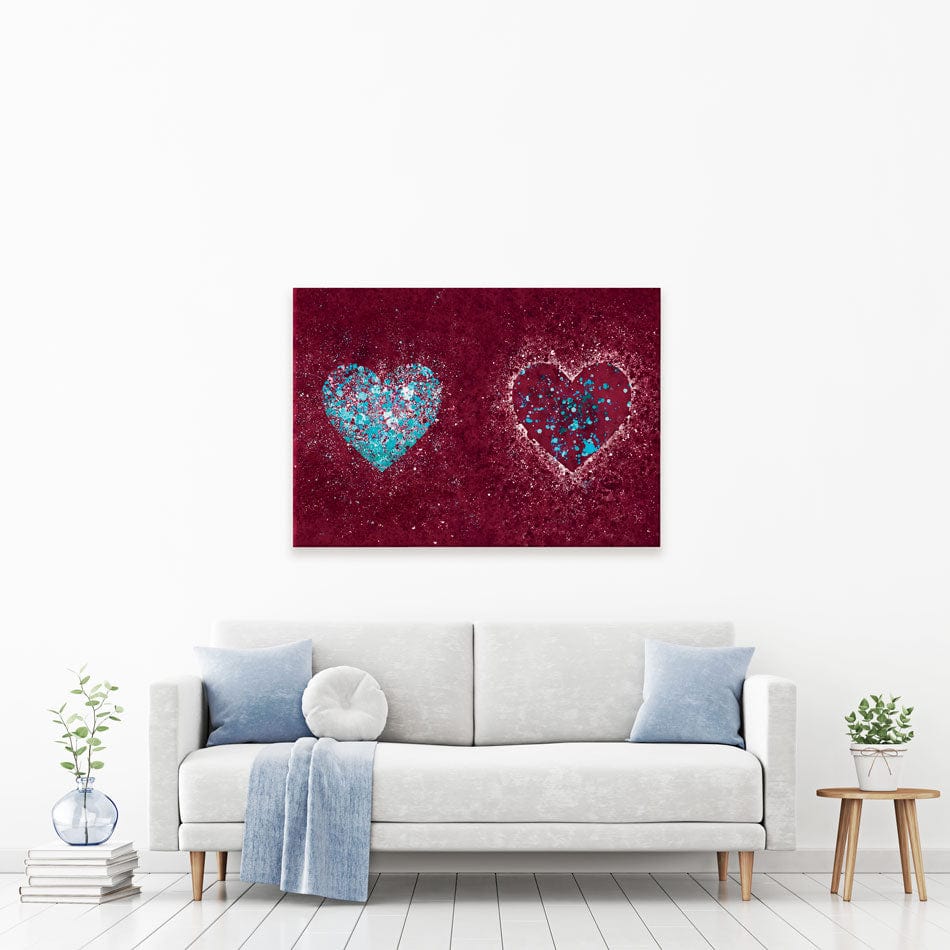 Red Hearts Splatter Canvas Print wall art product J Tonges / Independent