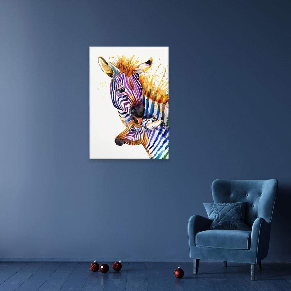 Two Colourful Zebras Canvas Print wall art product Faenkova Elena / Shutterstock