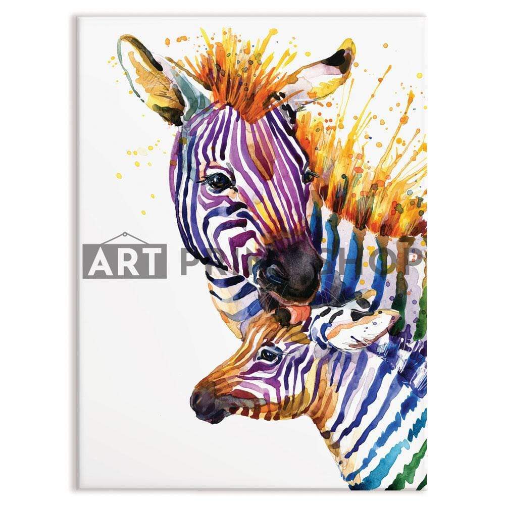 Two Colourful Zebras Canvas Print wall art product Faenkova Elena / Shutterstock