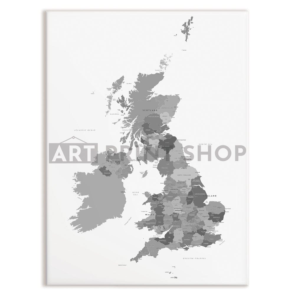 United Kingdom Black and White Map Canvas Print wall art product H Goossens / Independent
