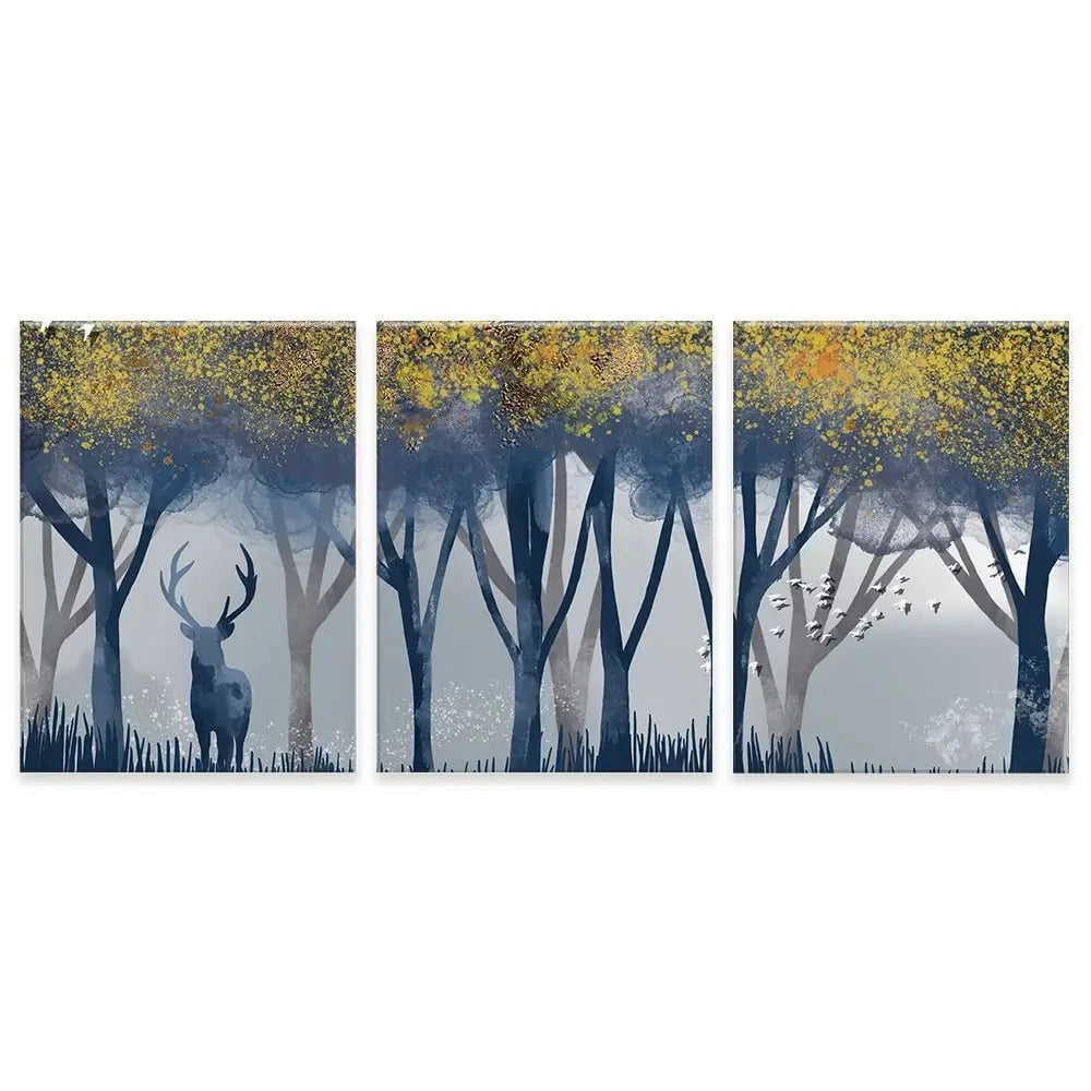 Deer In The Woods Trio Canvas Print