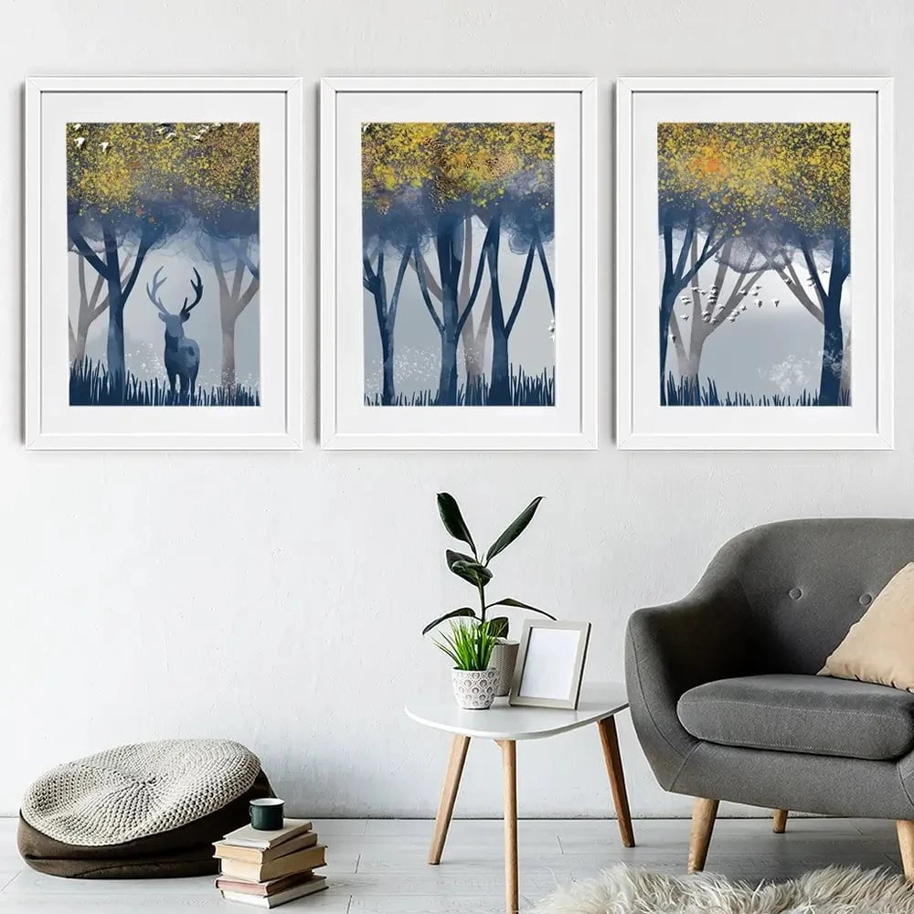 Deer In The Woods Framed Art Print Trio