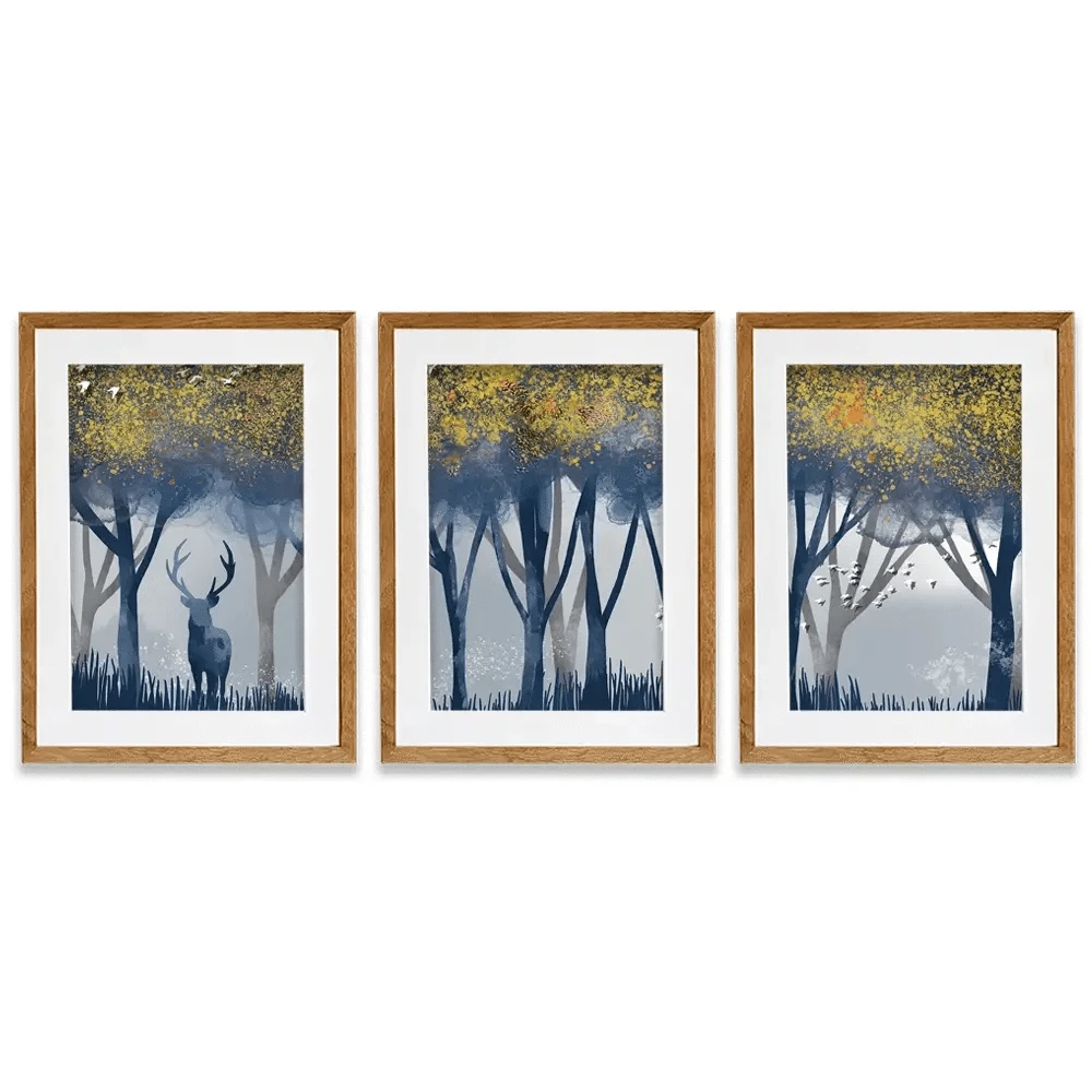 Deer In The Woods Framed Art Print Trio