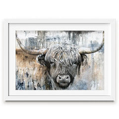 Weathered Highland Cow Framed Art Print