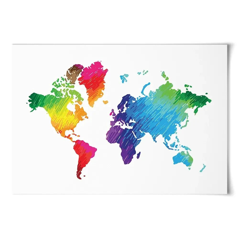 Rainbow World Map Art Print