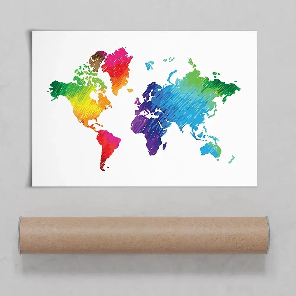 Rainbow World Map Art Print