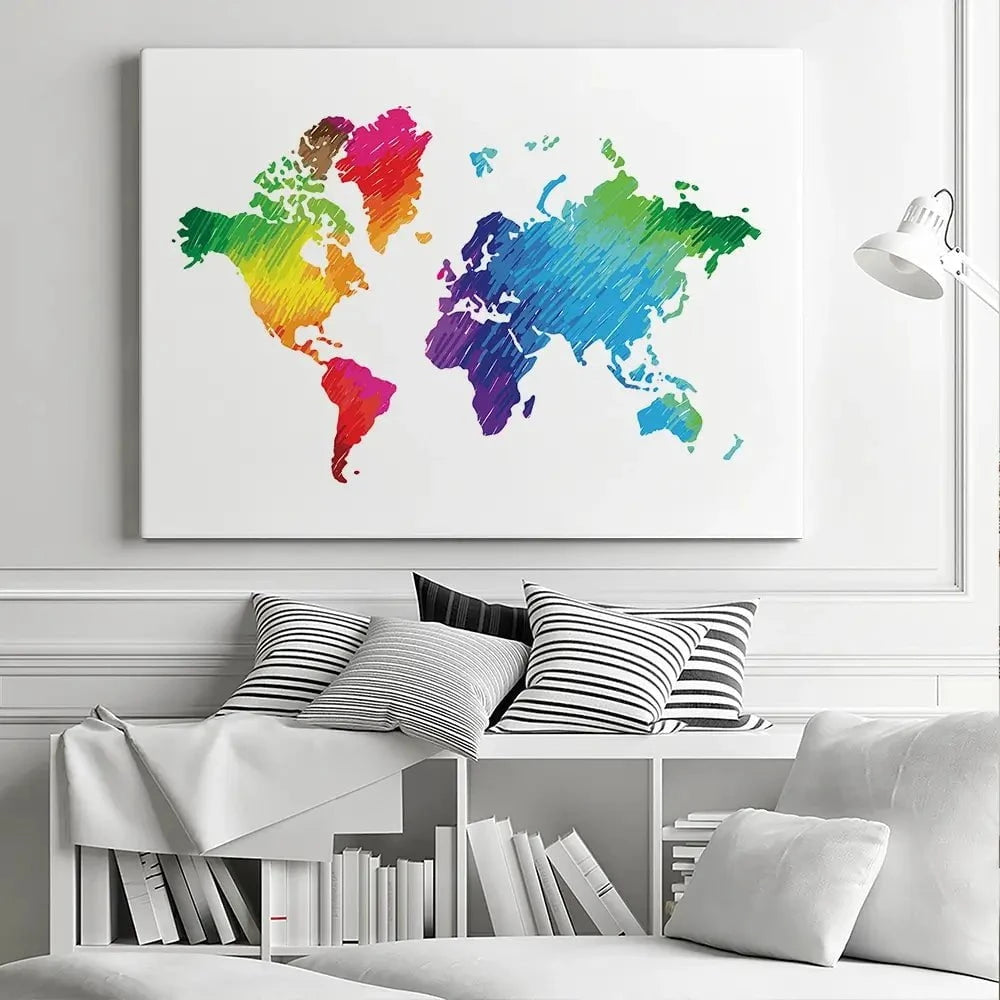 Rainbow World Map Canvas Print