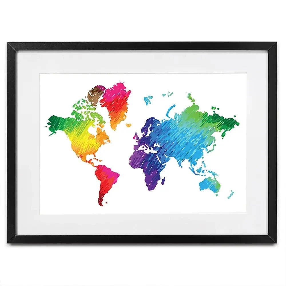 Rainbow World Map Framed Art Print