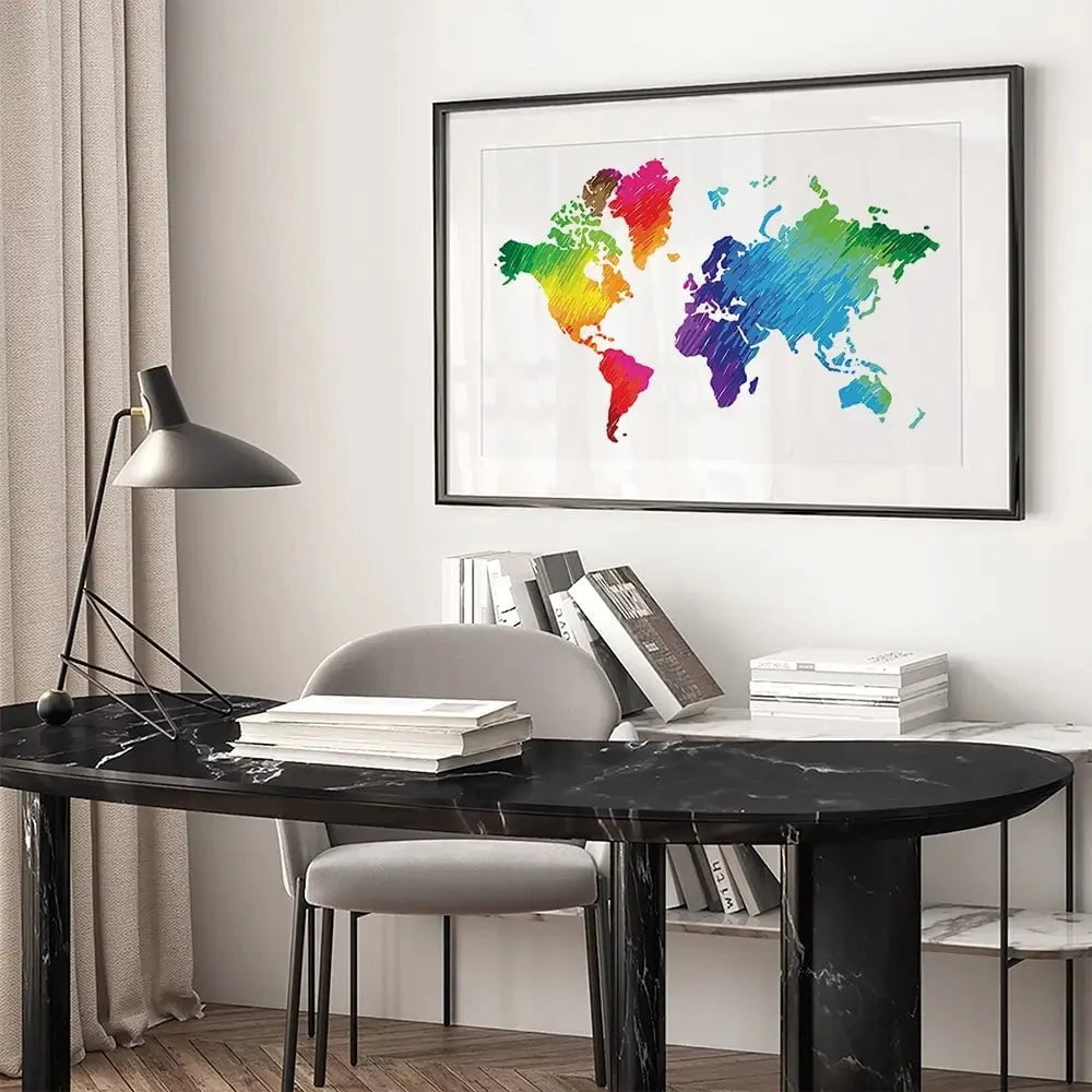Rainbow World Map Framed Art Print