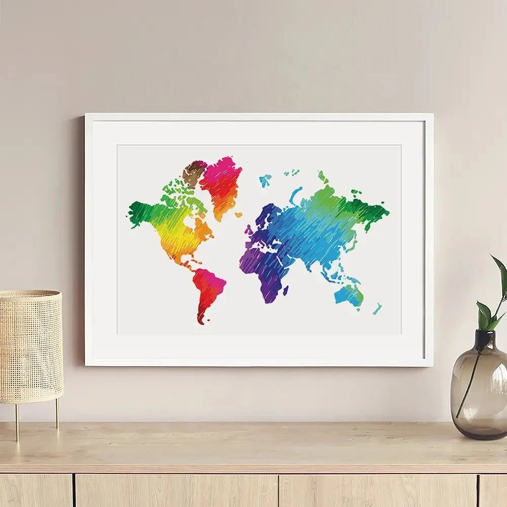 Rainbow World Map Framed Art Print