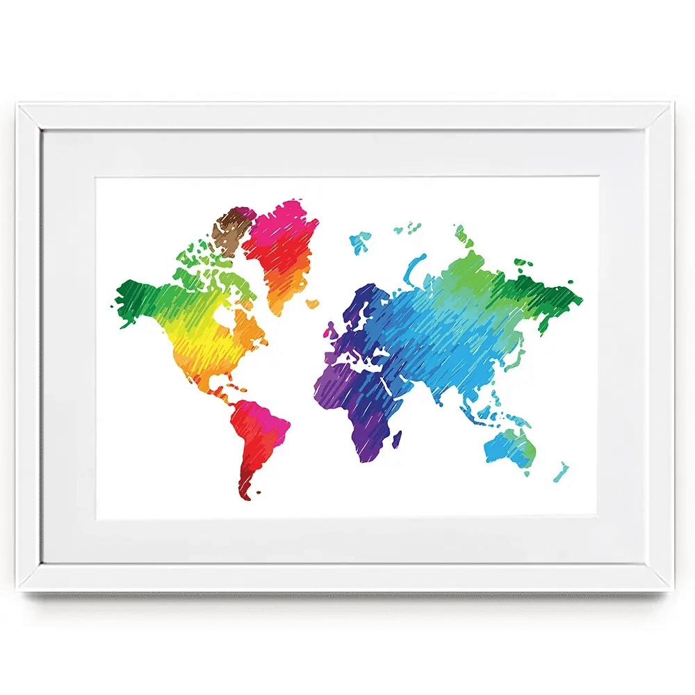 Rainbow World Map Framed Art Print