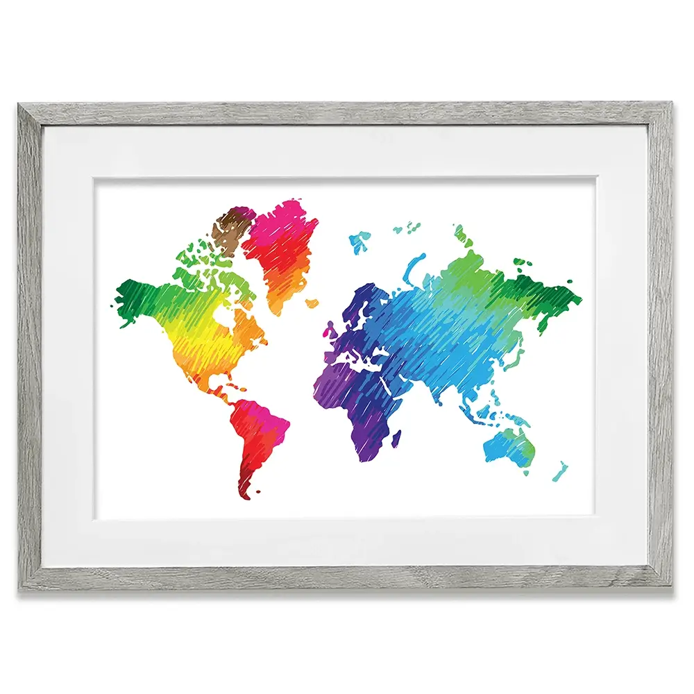 Rainbow World Map Framed Art Print