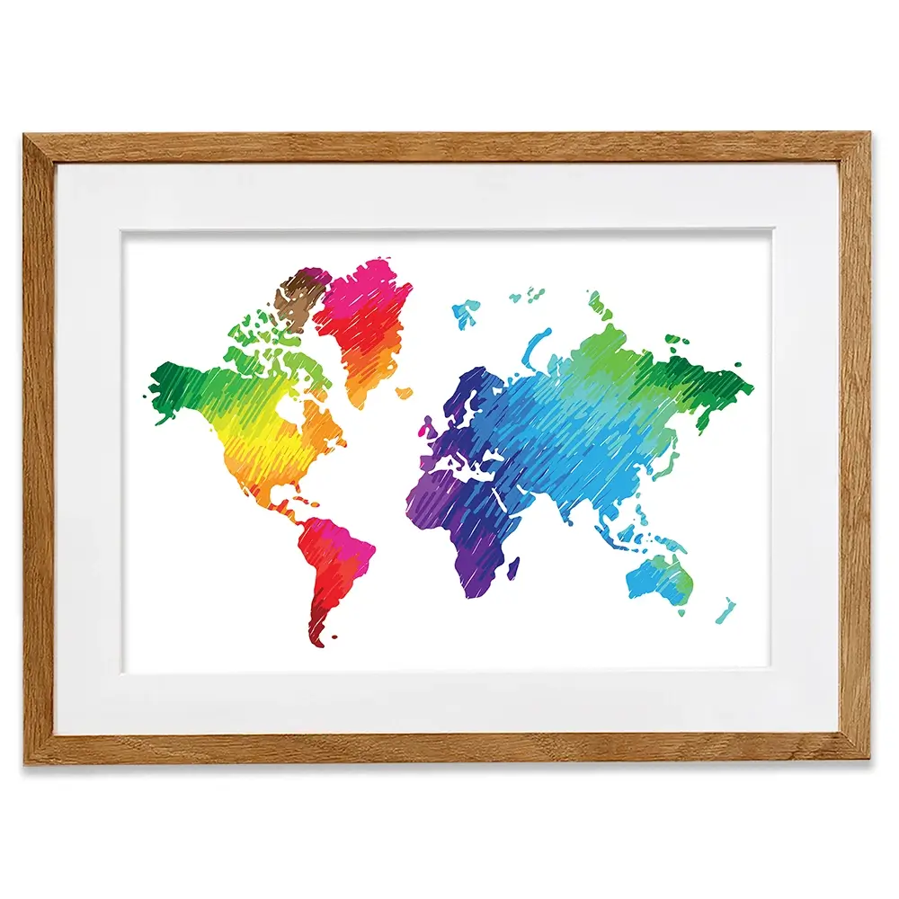 Rainbow World Map Framed Art Print