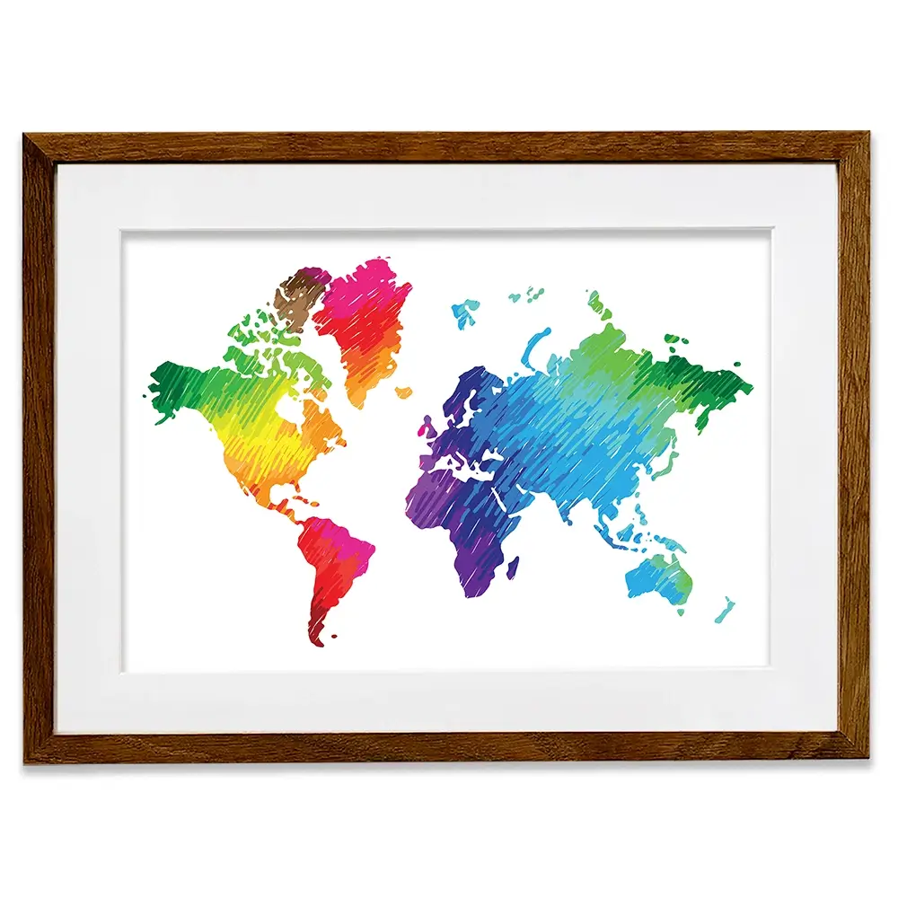 Rainbow World Map Framed Art Print