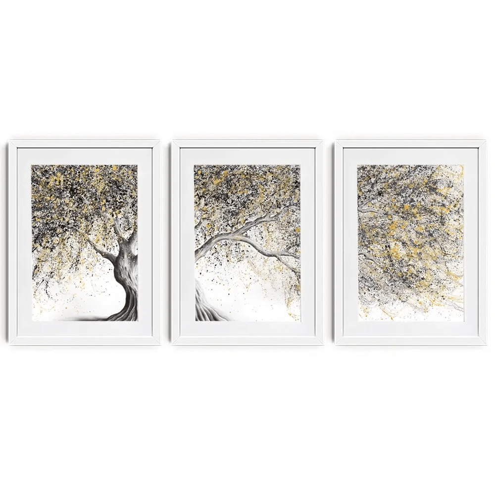Golden Onyx Tree Framed Art Print Trio