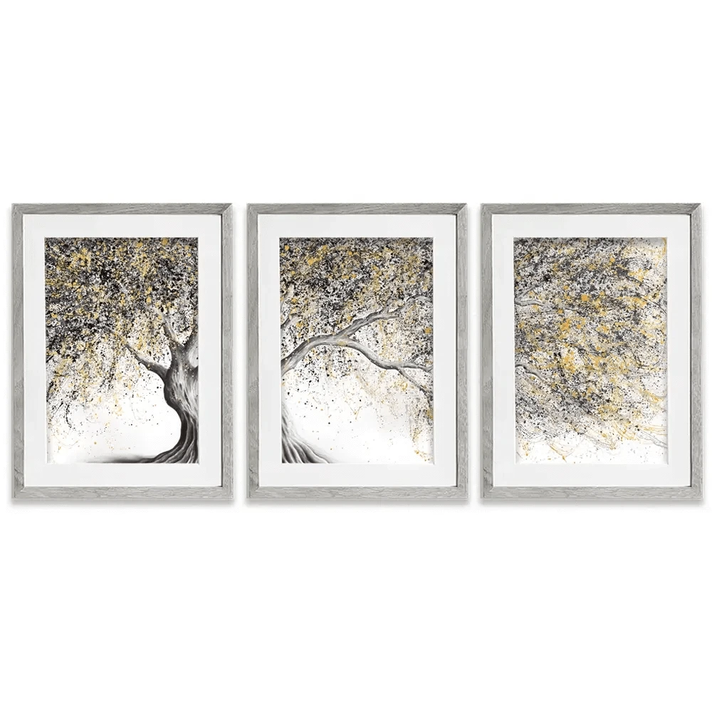 Golden Onyx Tree Framed Art Print Trio