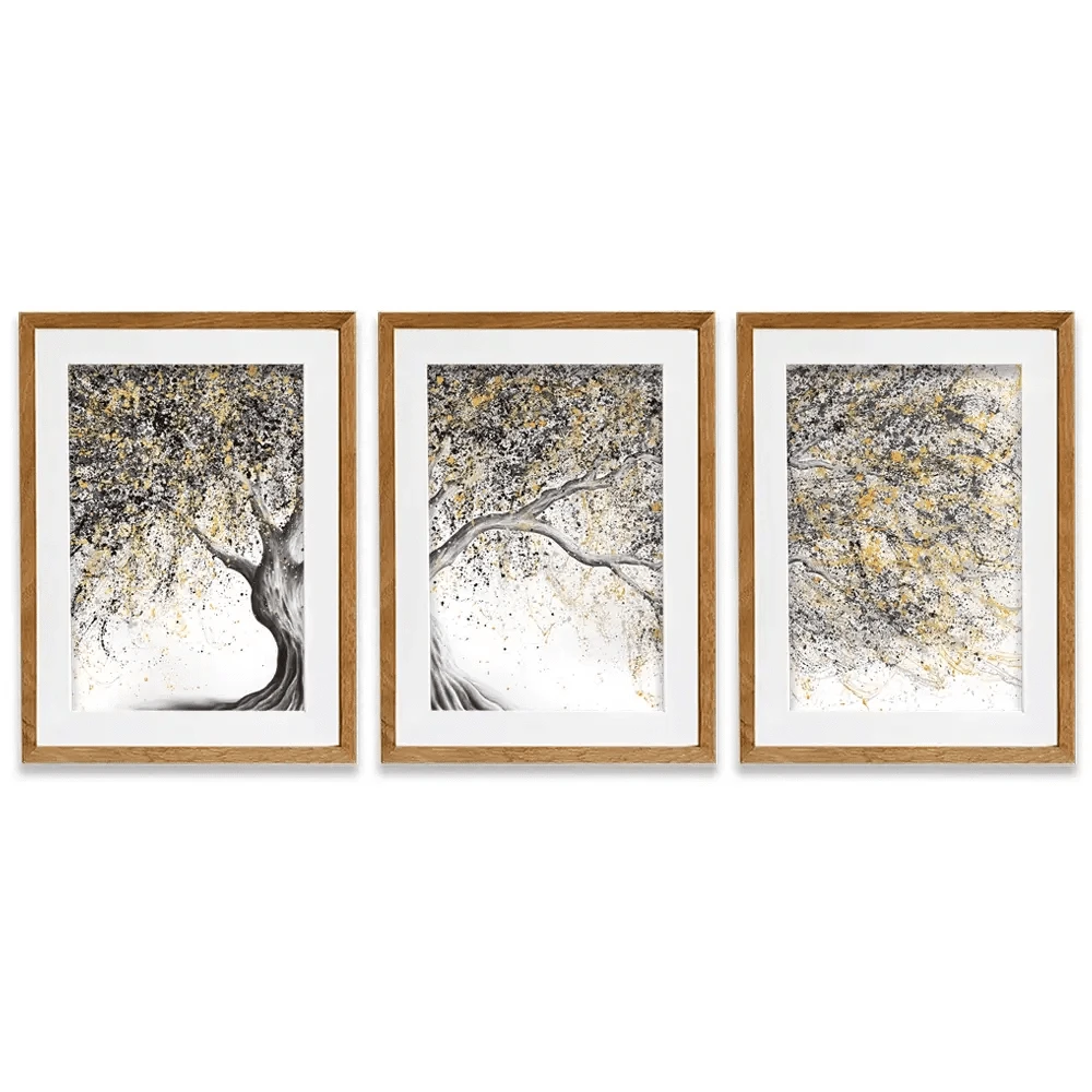 Golden Onyx Tree Framed Art Print Trio