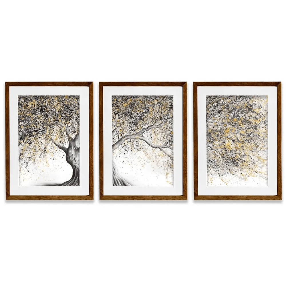 Golden Onyx Tree Framed Art Print Trio