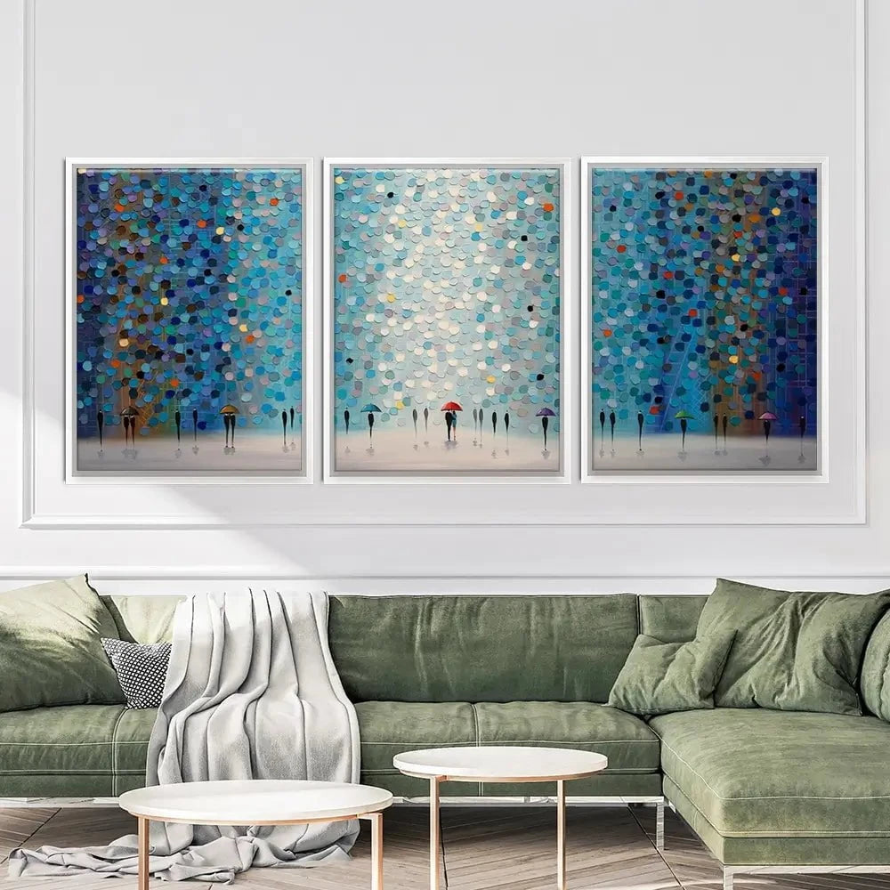Umbrellas At Night Trio Canvas Print
