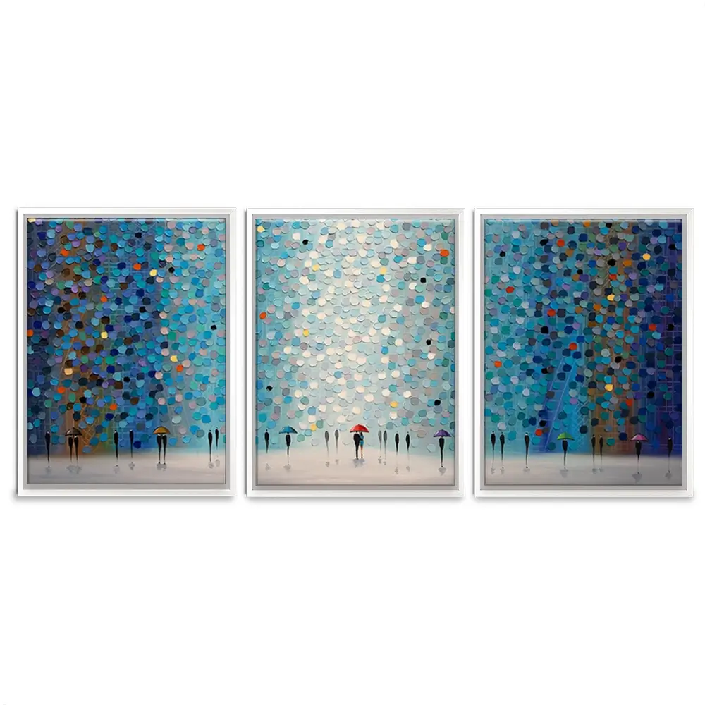 Umbrellas At Night Trio Canvas Print