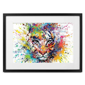 Multicoloured Tiger Paint Splash Framed Art Print