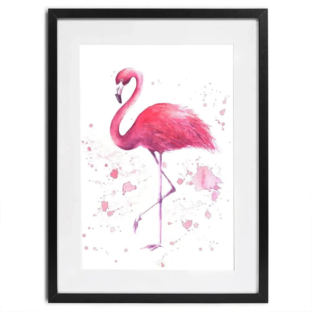 Pink Watercolour Flamingo Framed Art Print