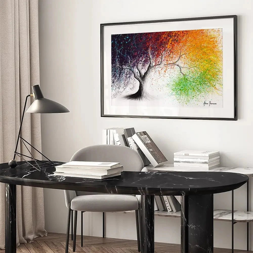 Rainbow Seasons Tree Framed Art Print