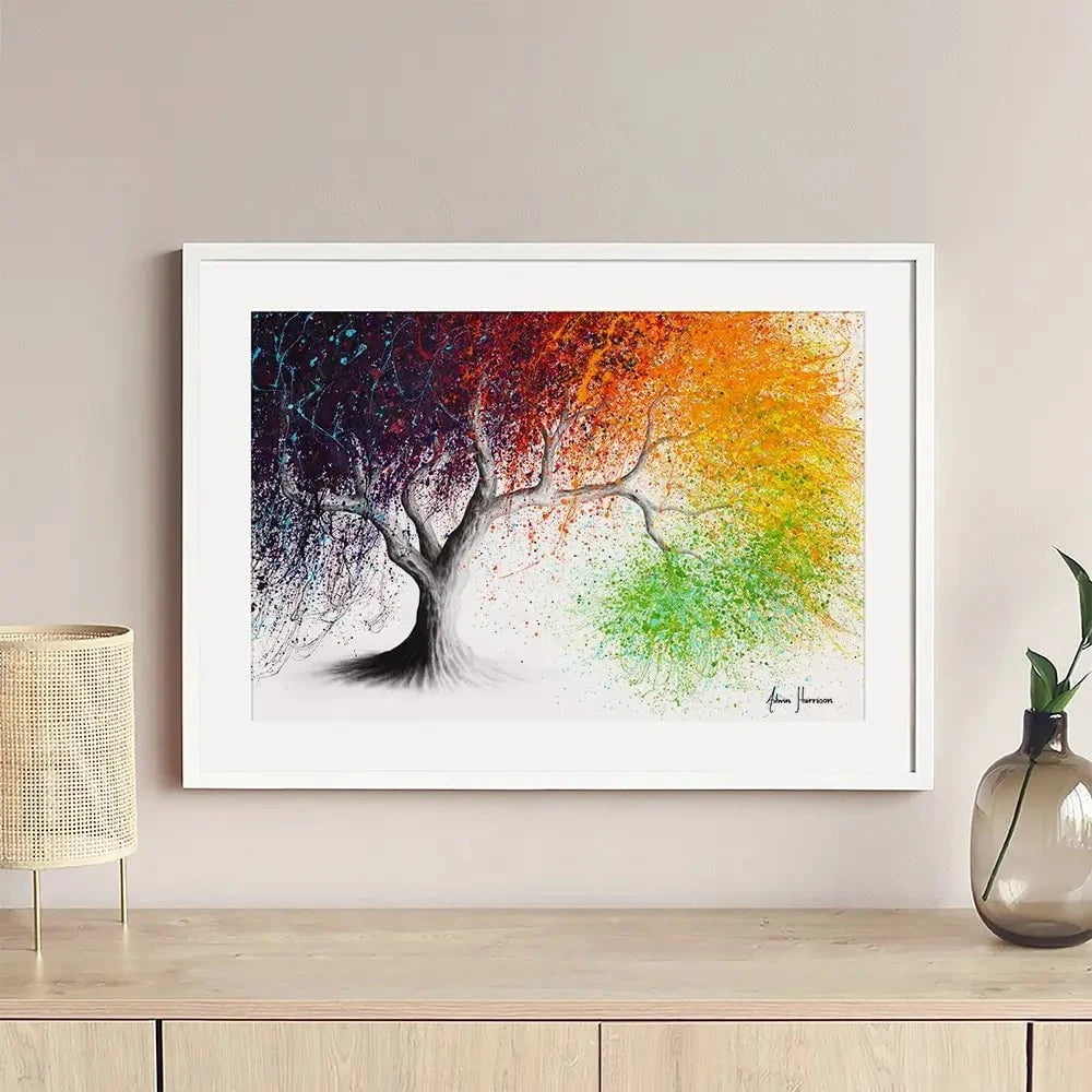 Rainbow Seasons Tree Framed Art Print