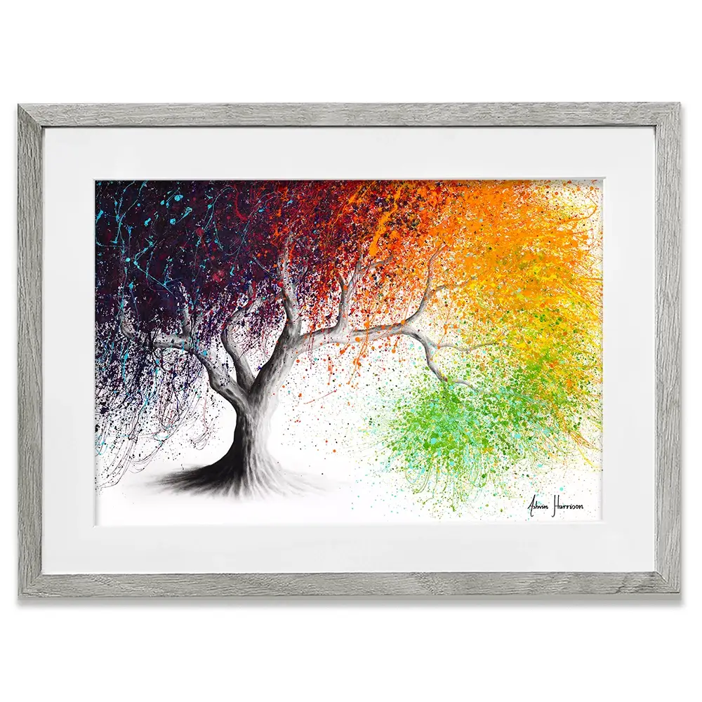 Rainbow Seasons Tree Framed Art Print