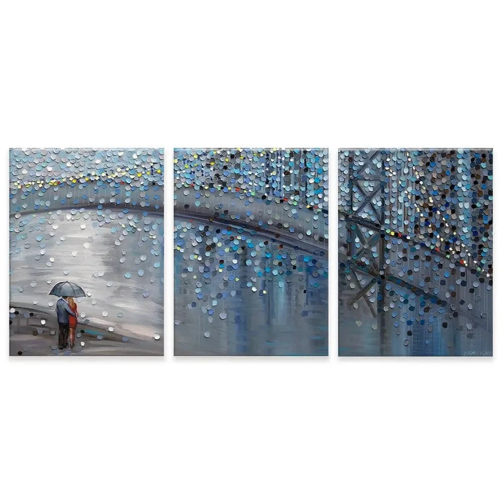 Rainy Date With The Bridge View Trio Canvas Print