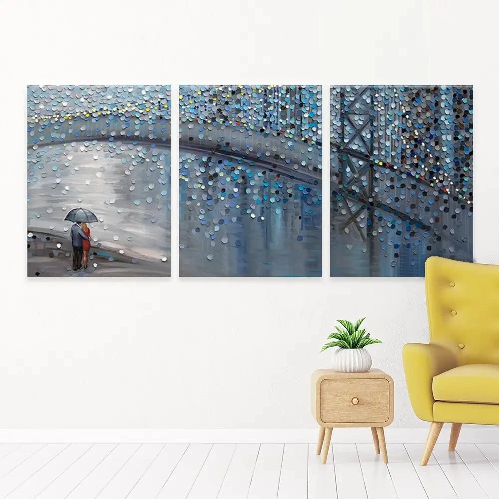 Rainy Date With The Bridge View Trio Canvas Print