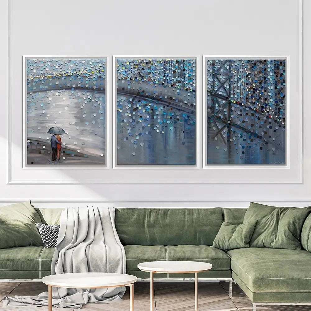 Rainy Date With The Bridge View Trio Canvas Print