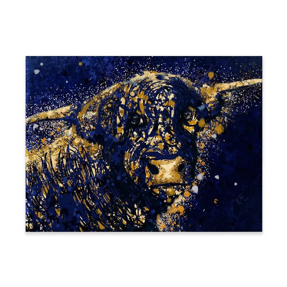Highland Cow Navy Splash Canvas Print