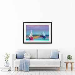 Colourful Trio Of Boats Framed Art Print