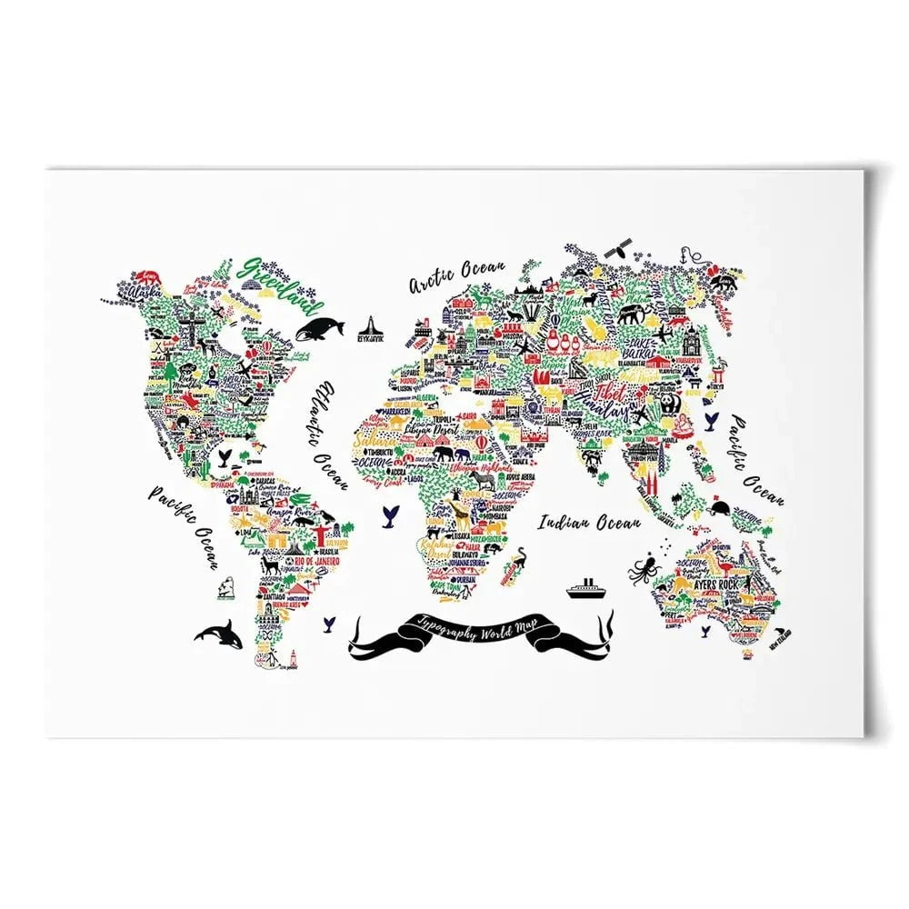 Cities World Map Art Print