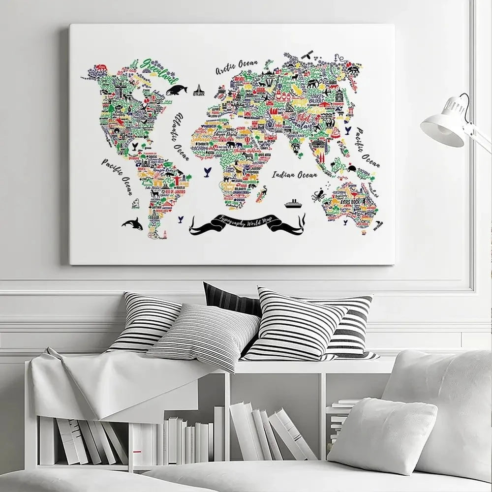 Cities World Map Canvas Print