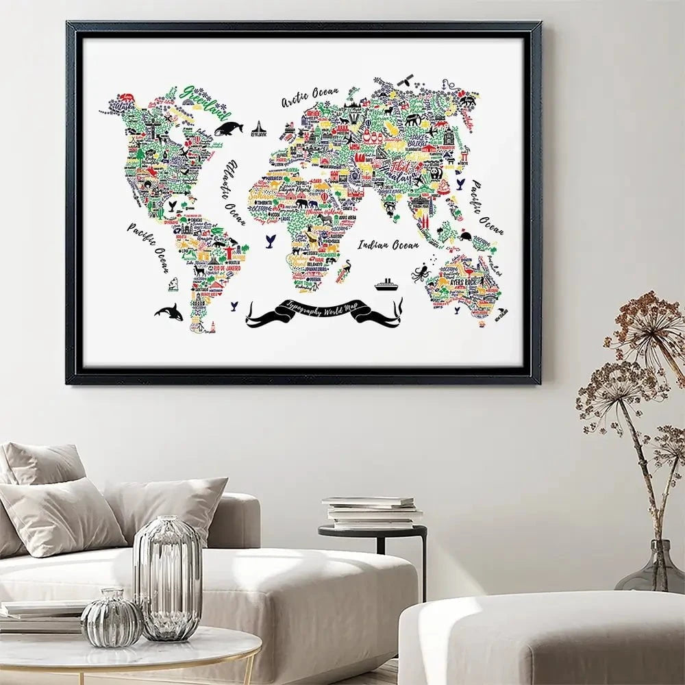 Cities World Map Canvas Print