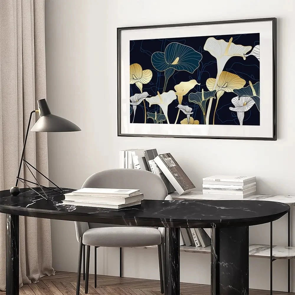 Navy Calla Lily Framed Art Print
