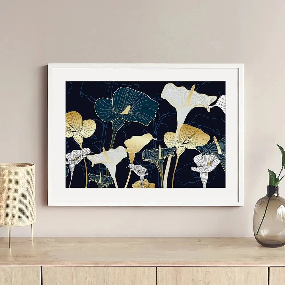 Navy Calla Lily Framed Art Print