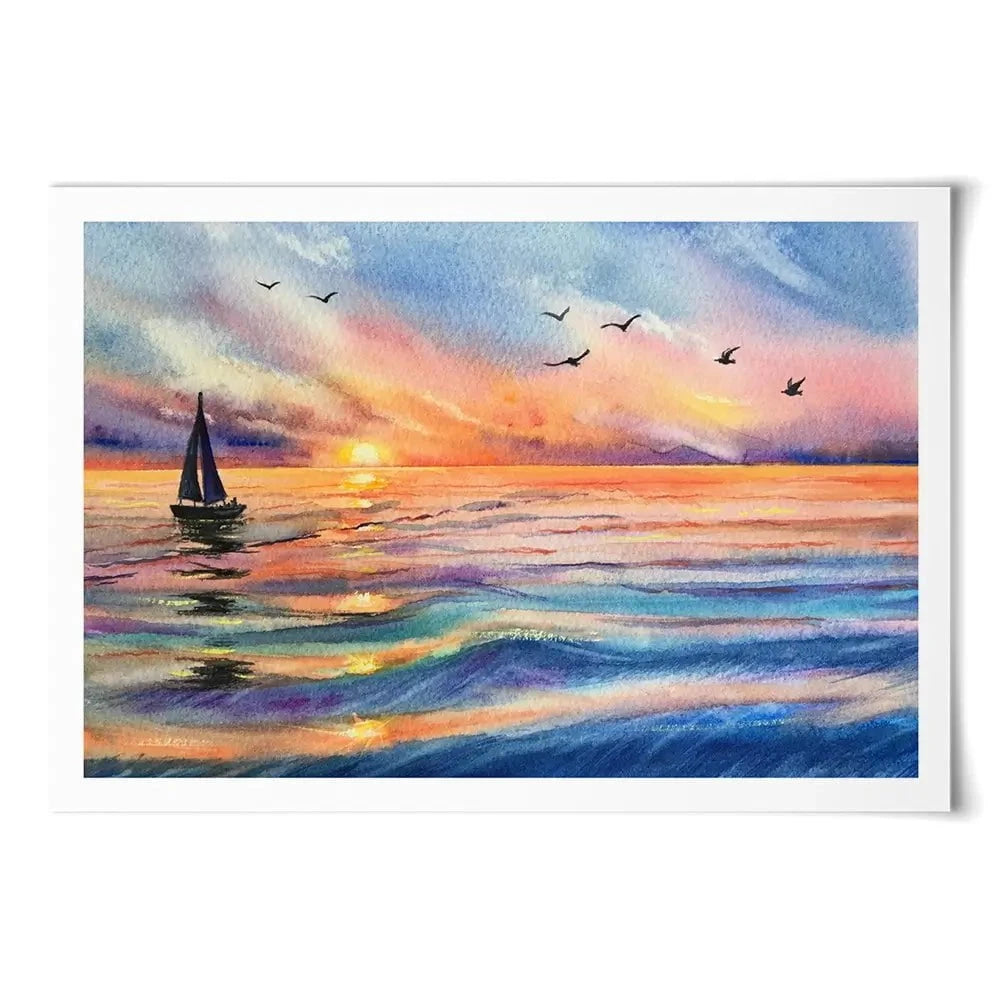 Yacht At Sunset Art Print
