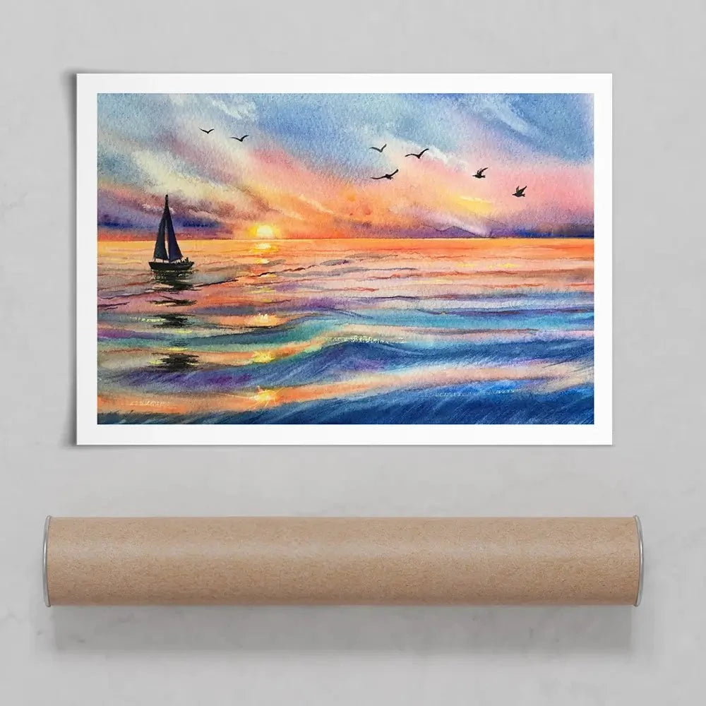 Yacht At Sunset Art Print