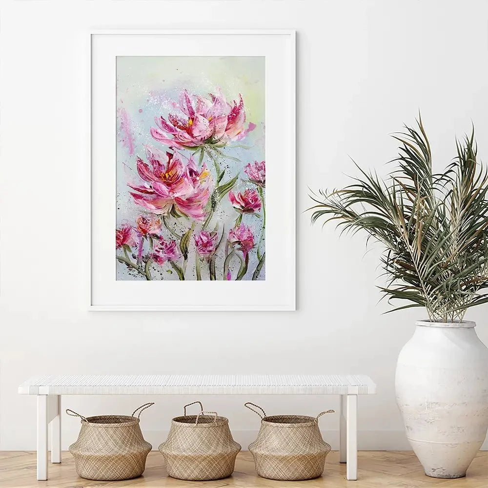 Pink Flower Splash Framed Art Print