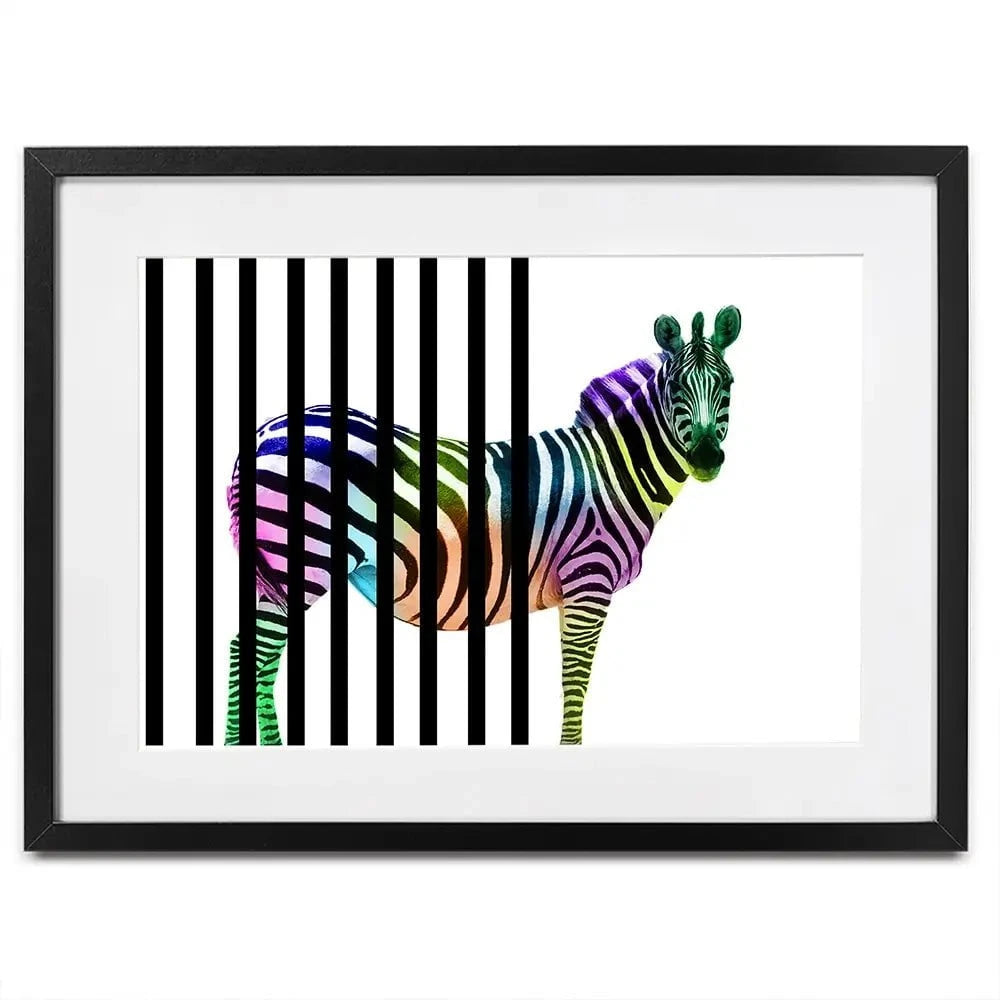 Zebra Behind Bars Framed Art Print