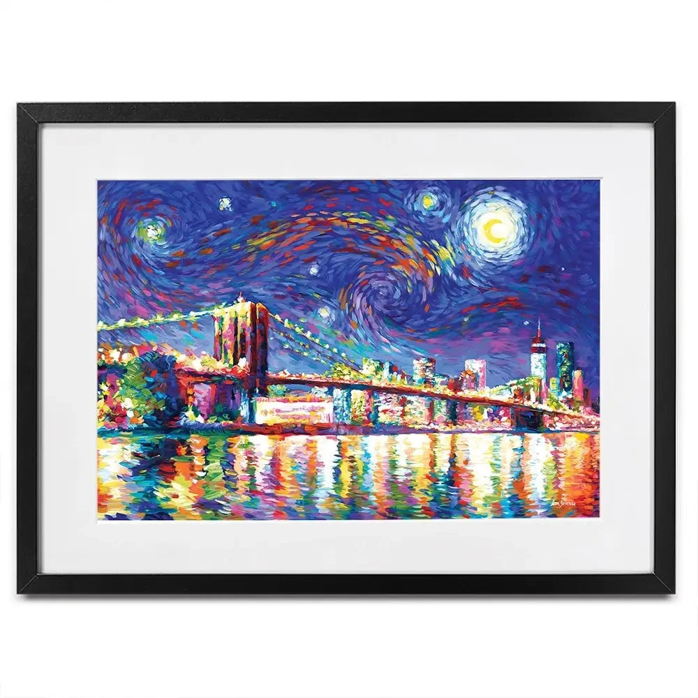 Brooklyn Bridge Starry Night Framed Art Print