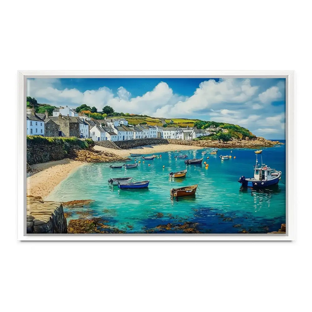 Cornwall Coastal Village Oversized Canvas Print