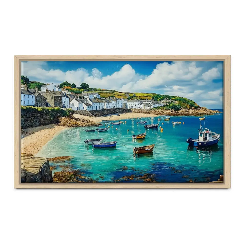 Cornwall Coastal Village Oversized Canvas Print