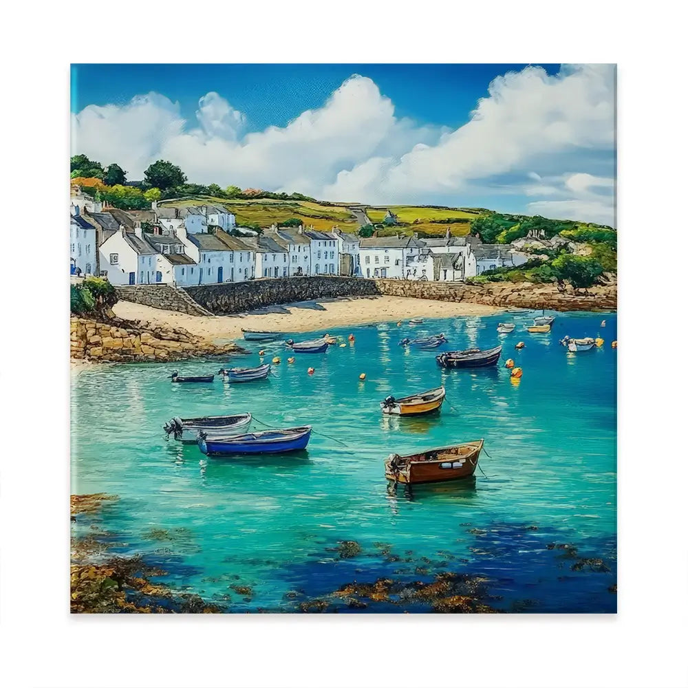 Cornwall Coastal Village Oversized Canvas Print